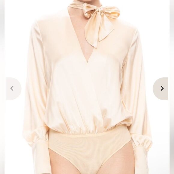 NEW JONATHAN SIMKHAI CHARMEUSE WRAP FRONT BODYSUIT SMALL - Picture 5 of 14